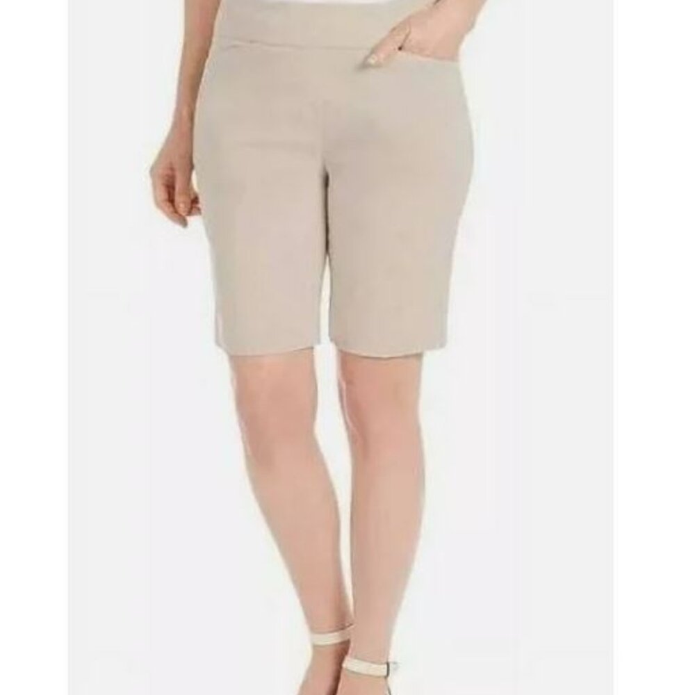 Hilary Radley Womens Midweight Mid Rise Pull On Bermuda Short - Beige